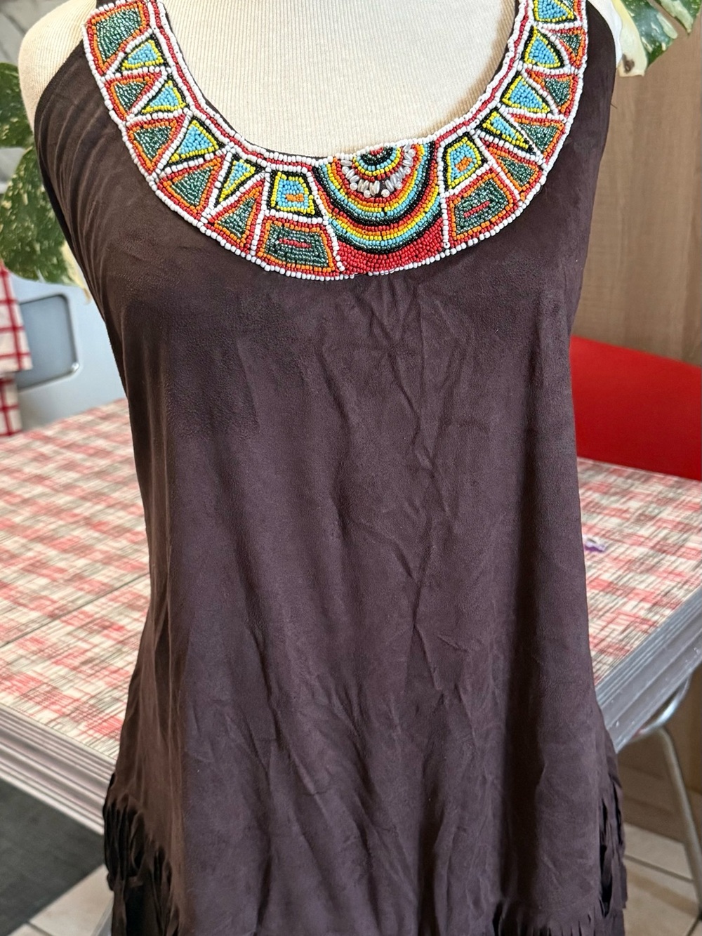 Beaded micro suede Native American woman’s costume